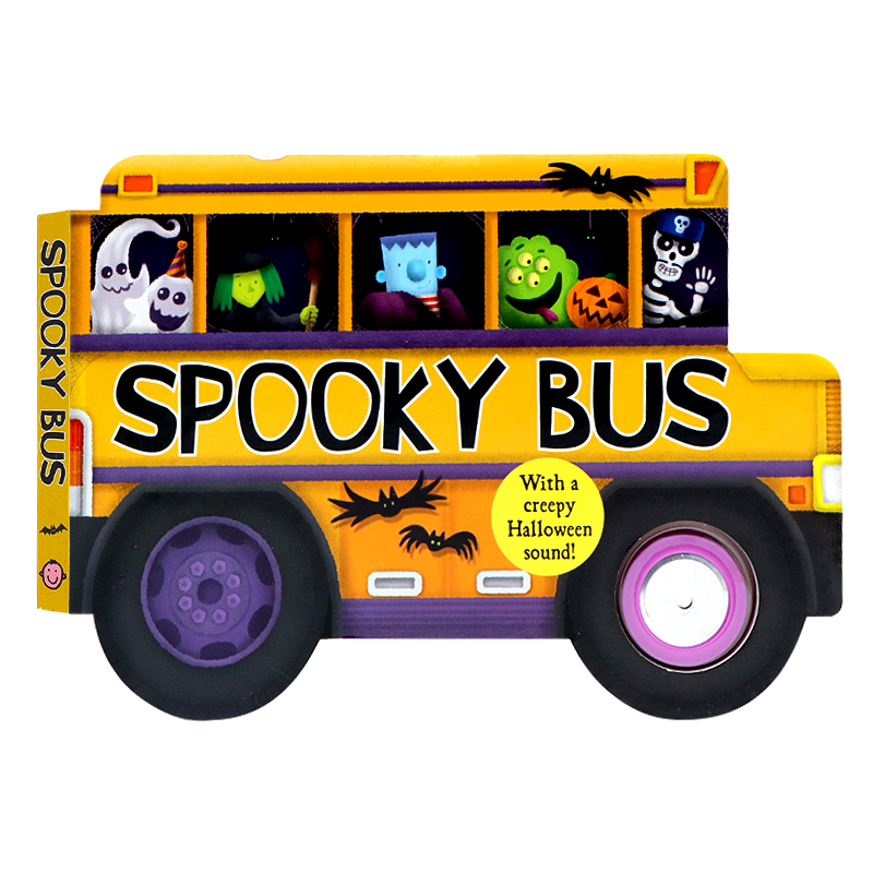 幽灵巴士按键发声书 英文原版绘本 Spooky Bus 儿童趣味节庆绘本 万圣节主题 撕不烂 异形纸板书 亲子互动 场景互动 Priddy Books - 图3