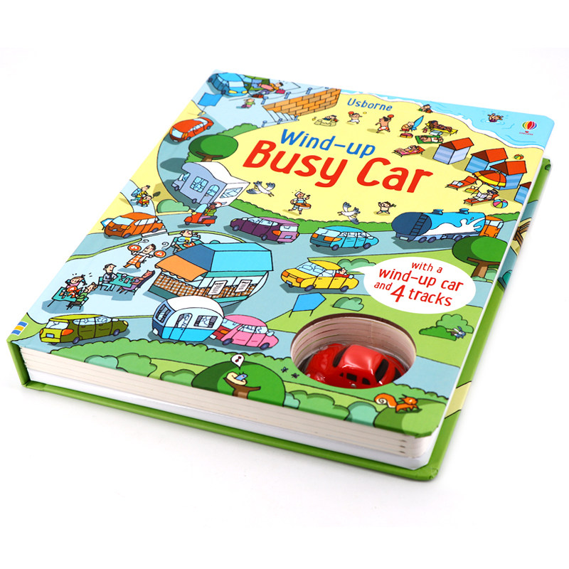 现货Usborne繁忙的小汽车 WindUp Busy Car英文原版益智儿童发条玩具书轨道书大开本纸板含小汽车和4个轨道槽亲子互动读物_虎窝淘