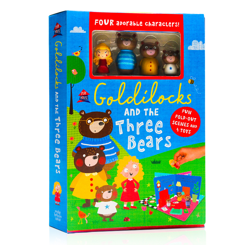 三只小熊和金发姑娘Goldilocks and the Three Bears英文原版绘本玩具房屋Playhouse fold out scenes 4toys经典童话故事女 带玩偶 - 图0
