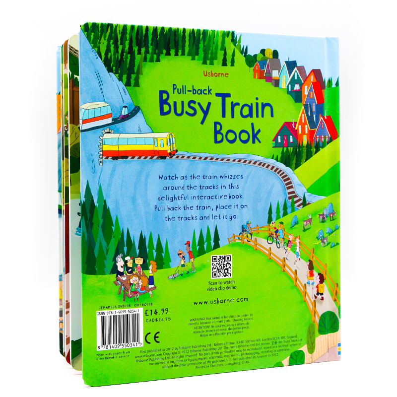 繁忙的火车轨道书 Usborne Pullback Busy Train英文原版绘本儿童互动游戏读物益智轨道书 windup同系列手动回拉玩具书大开_虎窝淘