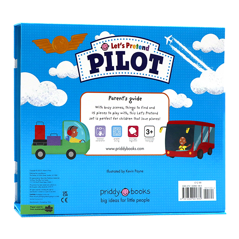 拼图游戏书 飞行员 盒装 英文原版绘本Let's Pretend Pilot 角色扮演系列纸板操作书  宝宝益智专注力开发儿童图书 Priddy Books - 图0