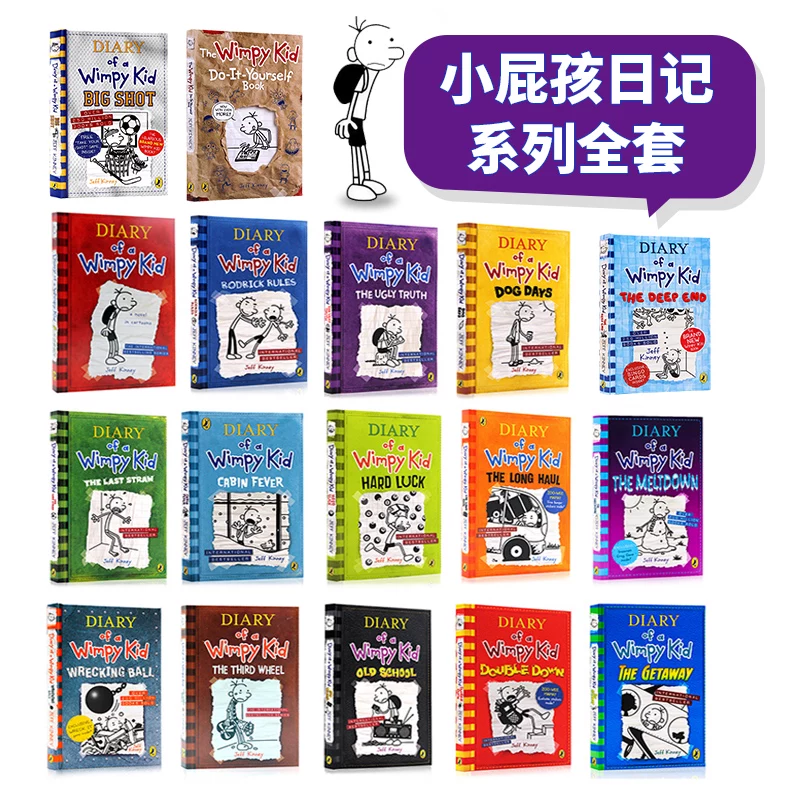 Английская оригинальная серия Diary of a Wimpy Kid, 20 томов, дневник застенчивого ребёнка, англоязычная версия Diary of a Wimpy Kid, комикс-п Chapter book The Meltdown, Джеф Кинни, английская книга для чтения для детей и подростков, рекомендована школами