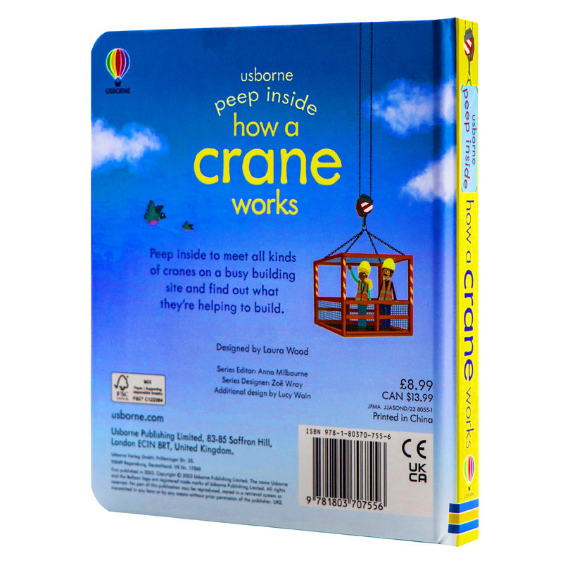 偷偷看里面系列 起重机 英文原版绘本 peep inside how a crane works 儿童英语启蒙科普翻翻洞洞书趣味认知纸板书Usborne出品