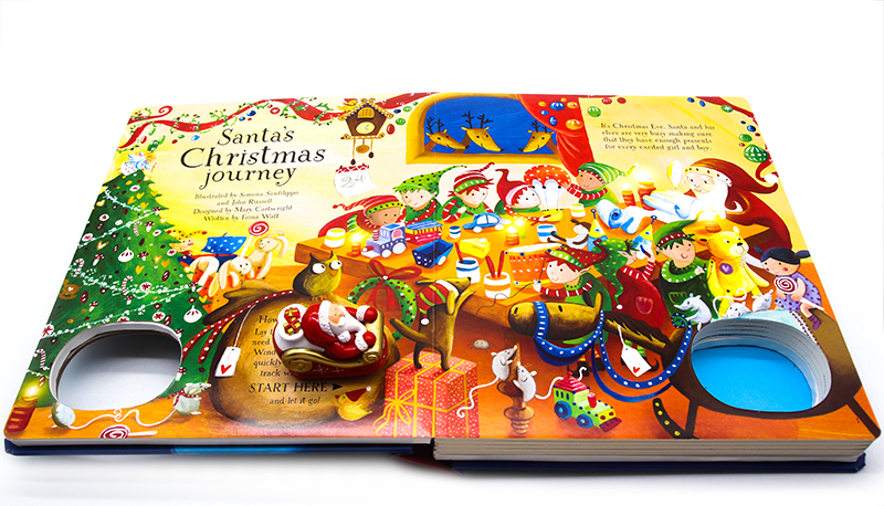 现货Usborne圣诞老人的圣诞之旅Santa's Christmas Journey with Wind-Up Sleigh英文原版儿童读物轨道书扭动发条书圣诞节主题绘本