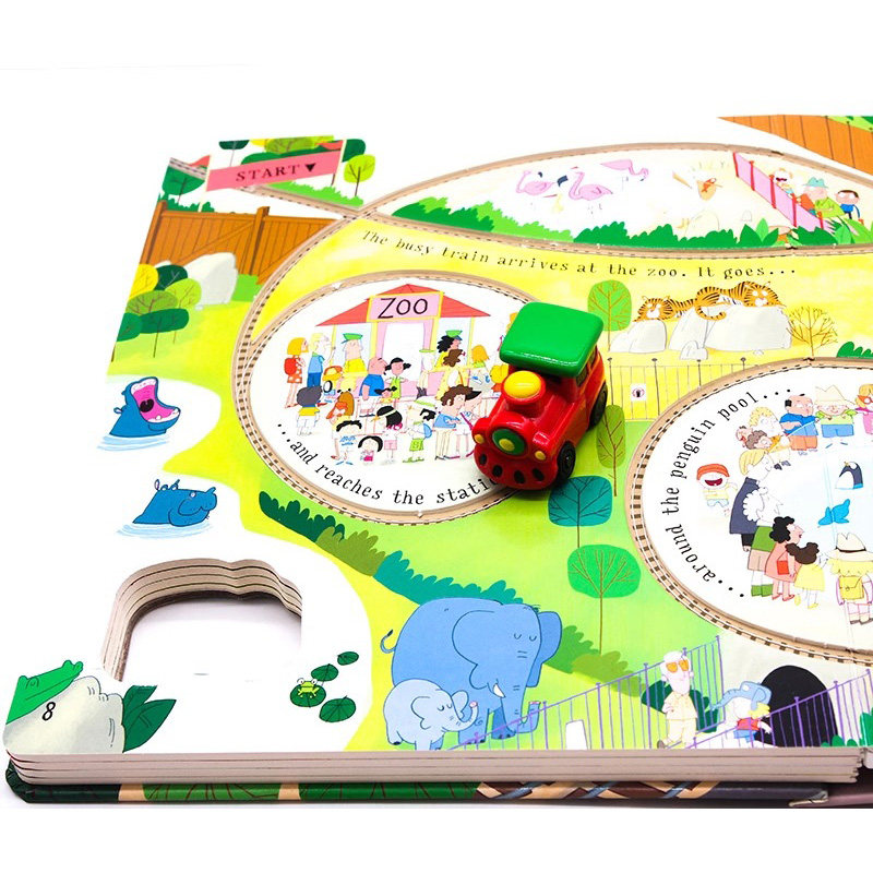 繁忙的火车轨道书 Usborne Pull-back Busy Train 英文原版绘本 儿童互动游戏读物 益智轨道书 wind-up同系列手动回拉玩具书大开,淘宝优惠券,粉丝福利购,淘宝优惠卷