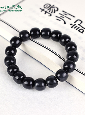 玉缘天然和田玉新疆若羌老型珠手链青黑色油性好扬州玉器厂