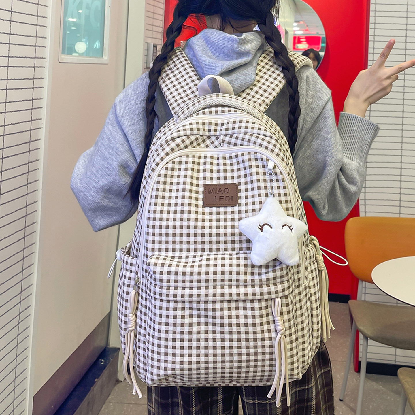 日系ins校园复古格子双肩包女 秋冬初中女生高中学生书包轻便背包,淘宝优惠券,粉丝福利购,淘宝优惠卷