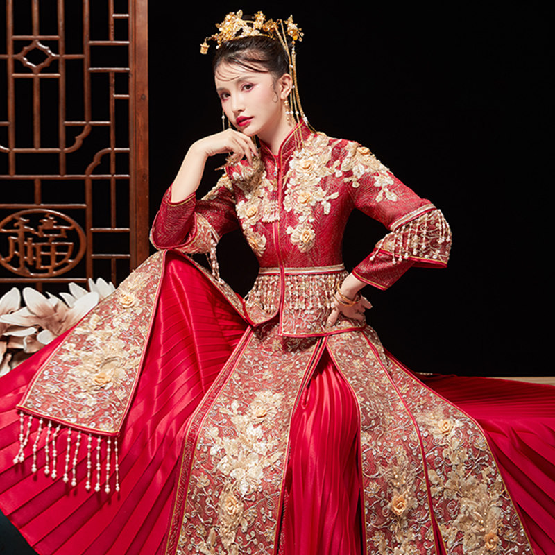 秀禾服新娘2020新款中式秀禾婚纱 唐黛芬旗袍