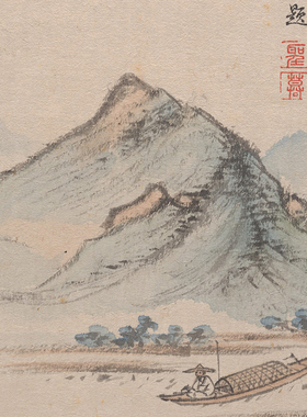 明项圣谟山水花鸟册页四挂轴卷轴山水画名画复制品中式玄关装饰画
