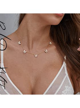 包金时尚博主锆石满钻蝴蝶项圈