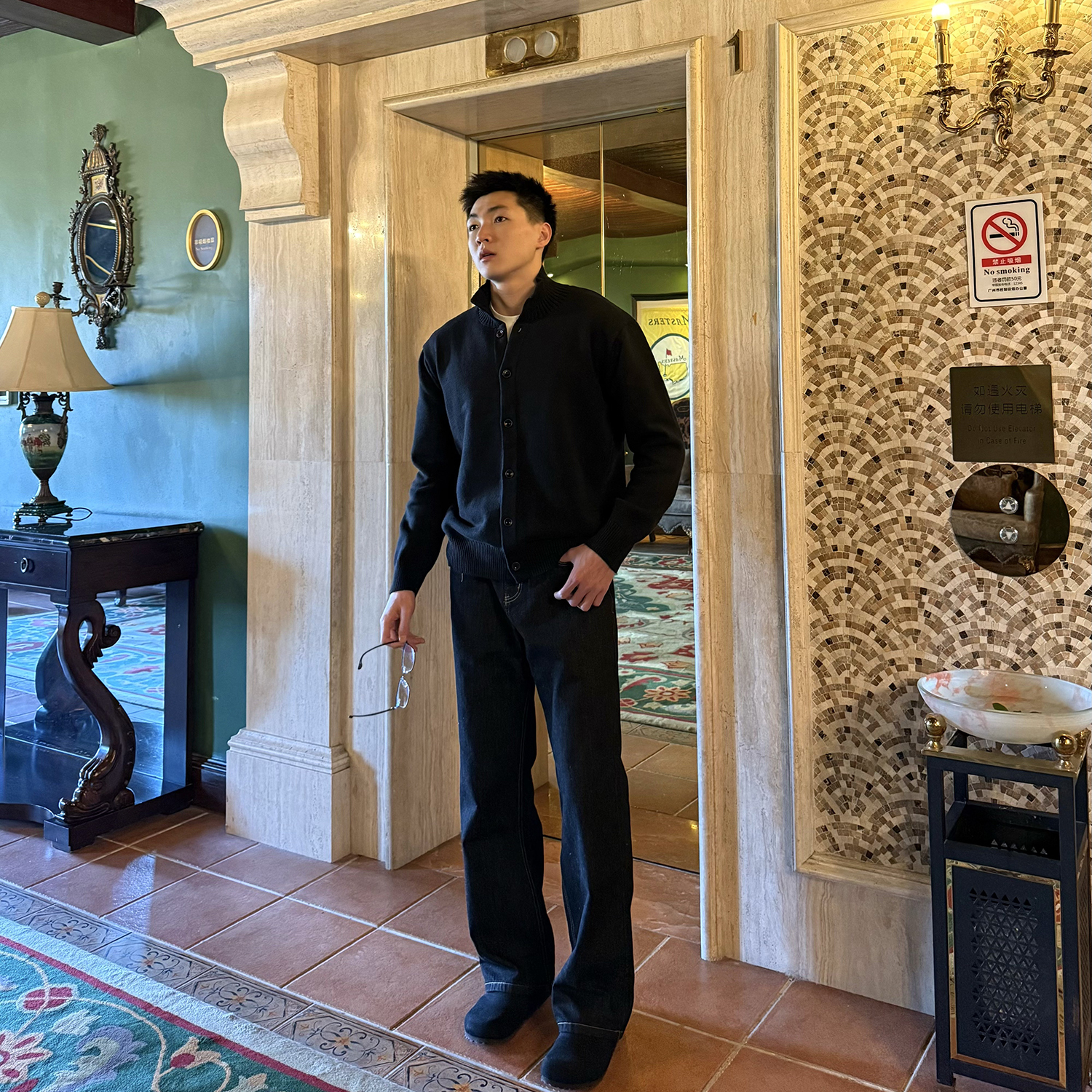 FOCABO老钱风硬汉针织开衫毛衣新贵显壮宽松百搭美式秋冬长袖上衣 - 图1