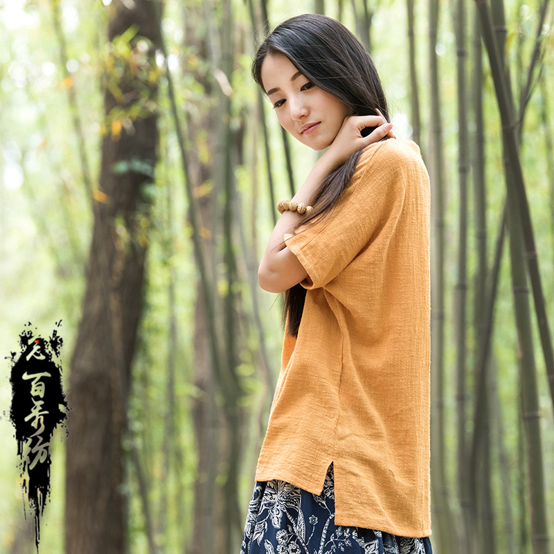 佛系禅意女装夏季古风禅服中国风居士服复古棉麻料寸衫女茶服上衣 - 图0