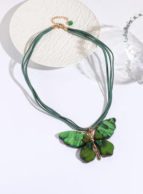 retro 风手工butterfly 醋酸necklace fashion minimalist 超长绒