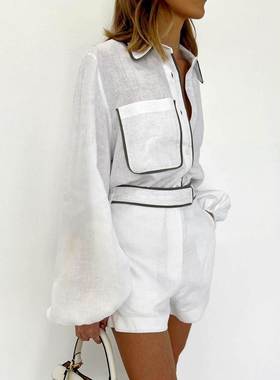 French通勤小香风白色suit2025new夏季纯棉小众高级感英伦women's