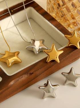 ins风网红金不锈钢五角星耳环女personality minimalist glossy