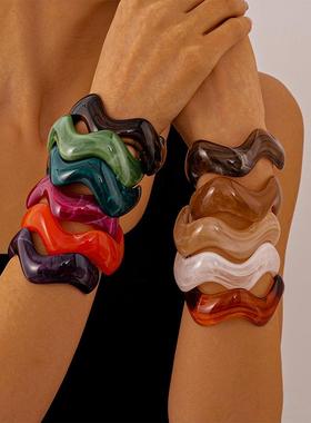 acrylic 晕染irregular 几何开口bracelet retro personality 小