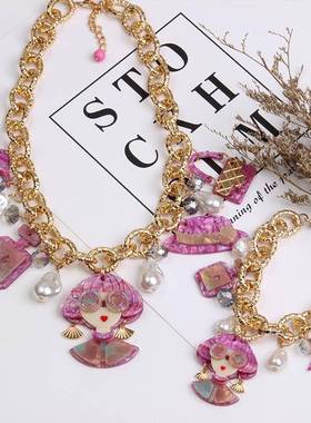 贸易personality 彩色卡通acrylic necklace bracelet suit 高质