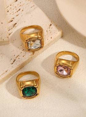 insretro 天然石钛钢ring 女affordable luxury 高级感fashion 镶