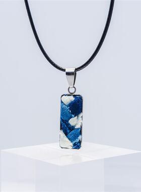 手工编织蓝靛染布民族风复古精致饰品蓝染吊坠项链项坠挂绳