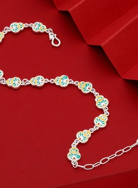 中国金铺足银990珐琅彩葫芦手链百搭莲花宫廷风延长链手环送礼物