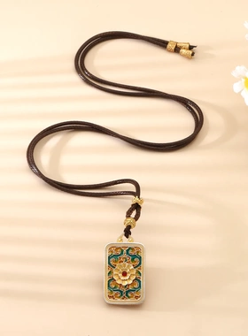 7407号足银999国潮风珐琅彩浮雕花开富贵吊坠项链新中式款国风