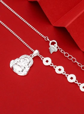 7678号足银990金钱镶钻佛公项链简约新款百搭轻奢小众设计锁骨链