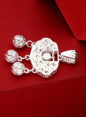 7686号足银990花丝转运福字小锁吊坠转运平安福字银锁包直播爆款