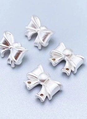 古法99纯银穿孔蝴蝶结配件3D硬银串件足银手工DIY手链编织挂件