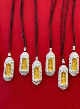 7304号 足银999八大守护神立体吊坠可打开项链国风护身符吊坠项坠