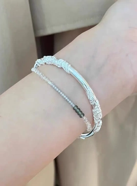 5996号足银999繁花似锦银手镯女开口对珠花丝对珠镯子纯银