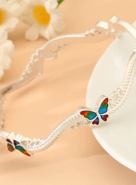 8395号足银999.9新中式异形珐琅彩蝶手镯气质高级感国潮新中式