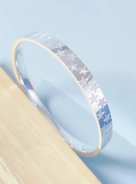 0066足银999.9闭口星辰手工雕刻满天星手镯实心开口银镯子