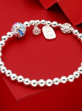 7651号足银999.9珐琅彩镂空鱼莲花莲蓬手链原创新年新款直播爆款