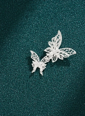 6123号足银990纯银手工花丝镂空双蝴蝶吊坠清新优雅森系直播爆款