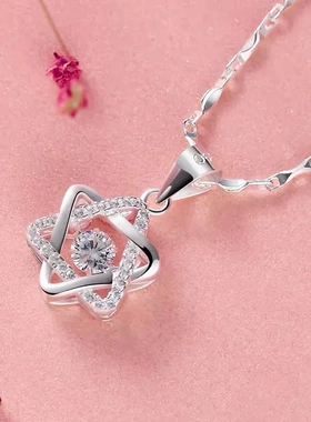 S990纯银项链女六芒星灵动纯银吊坠时尚足银首饰工厂直销一件