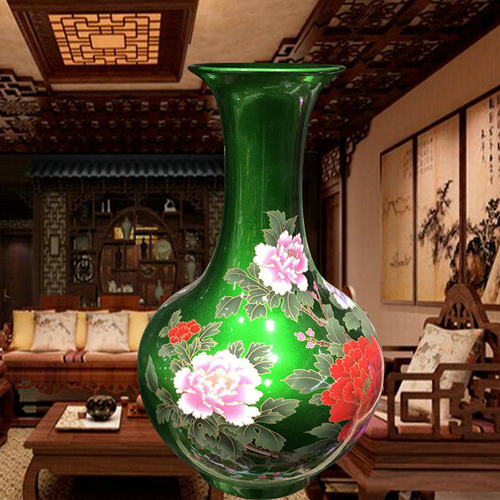景德镇陶瓷器花瓶红色黄蓝牡丹插花家居现代中式客厅摆件装饰摆设 - 图1