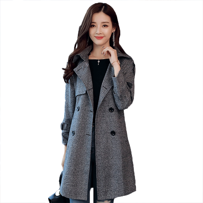 格子大码新款潮气质宽松休闲风衣 媛薇儿风衣