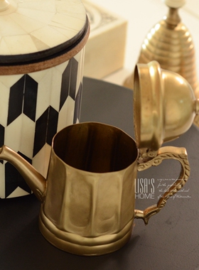 印度进口异域风轻奢黄铜小咖啡壶英美法式客厅餐桌装饰咖啡店摆件