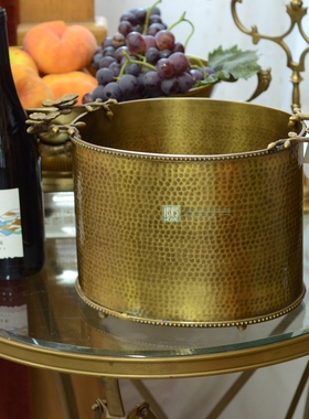 印度进口复古怀旧加厚黄铜香槟红酒冰桶异域风格花桶轻奢创意摆件
