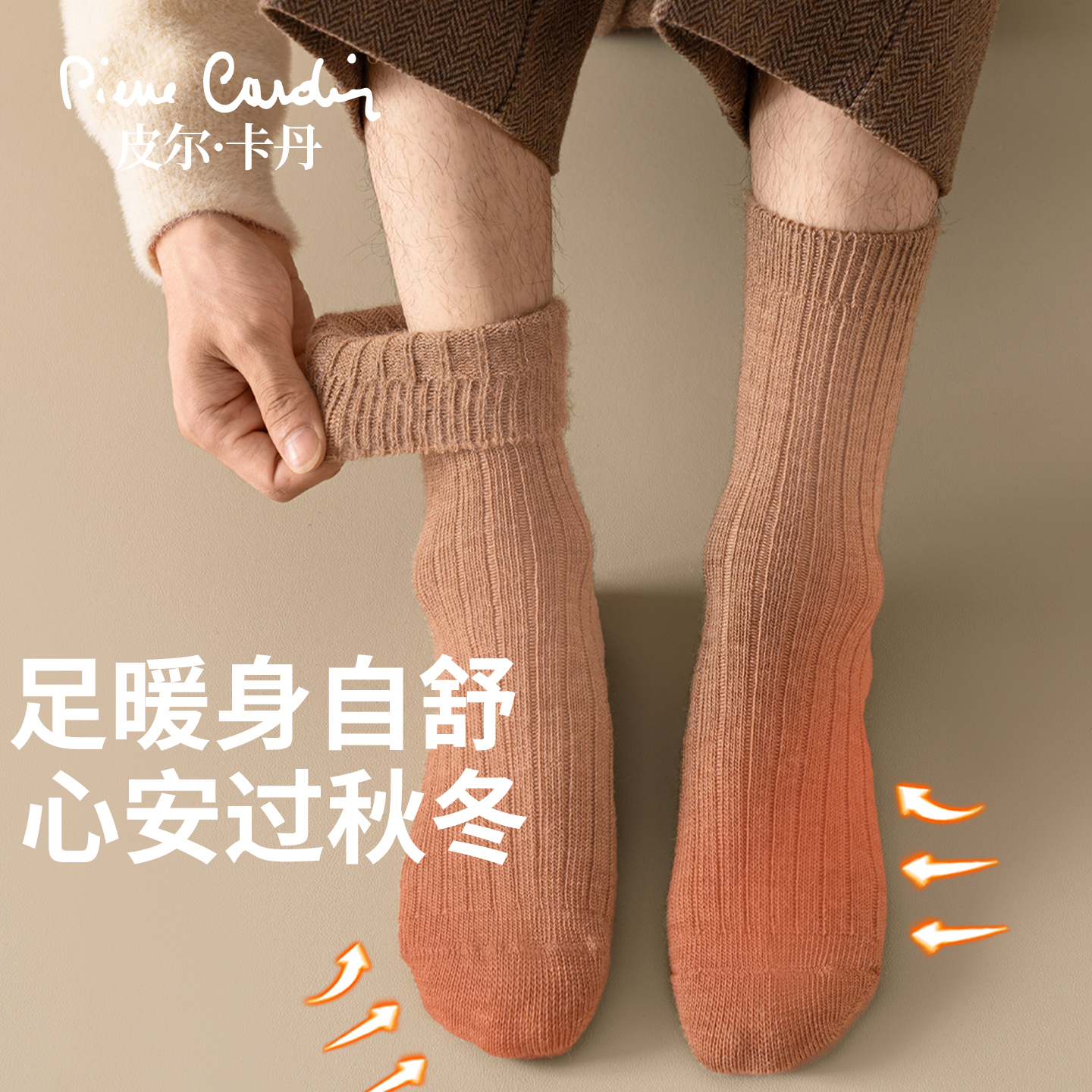 皮尔卡丹绵羊毛袜男款抗菌保暖加绒加厚毛圈袜东北袜子秋冬男士袜 - 图0