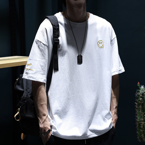 夏季短袖t恤男士新款宽松大码胖子刺绣体恤潮流休闲纯棉圆领半袖 - 图3