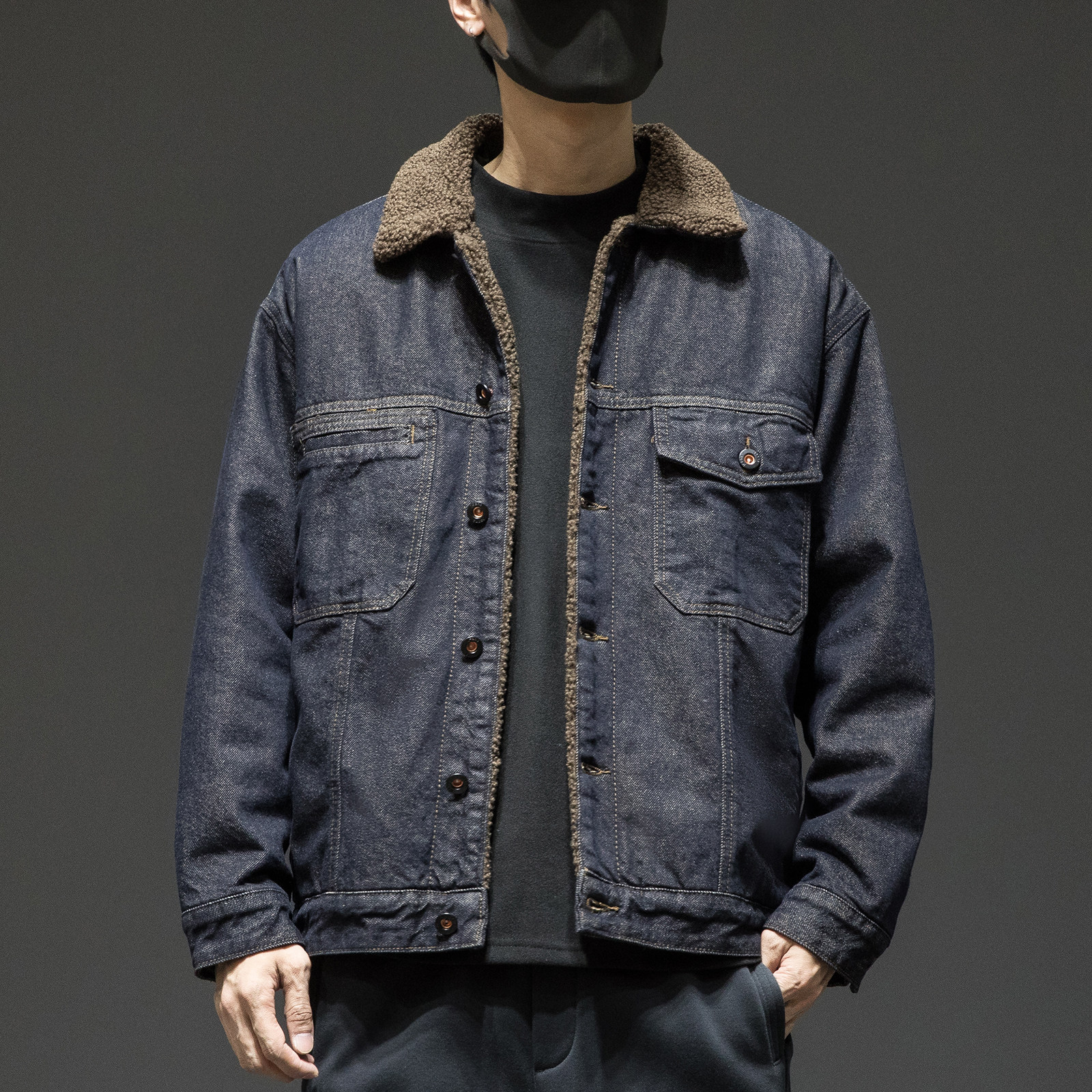 设计感羊羔绒牛仔外套男士宽松大码冬季新款加绒加厚保暖工装夹克,淘宝优惠券,粉丝福利购,淘宝优惠卷