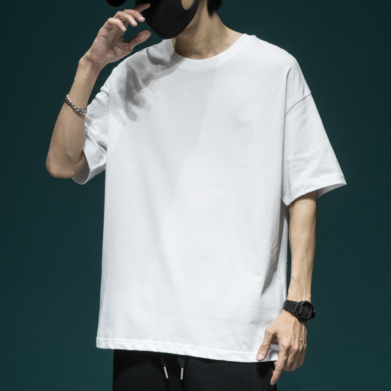 美式户外短袖t恤男士纯棉宽松潮流体恤夏季新款纯色百搭男装半袖 - 图0