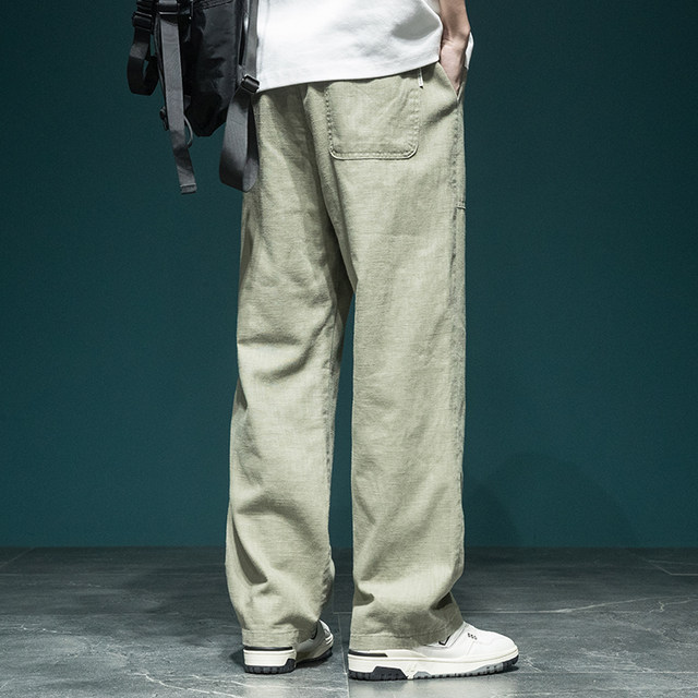 Cotton and linen casual pants for men straight leg new Chinese style linen pants