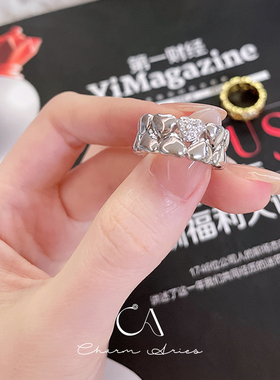 女S925纯银复古双层爱心戒指