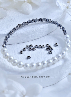 S925银迷你小方珠散珠文玩手绳串珠叠穿盘缠手串银配件珠子