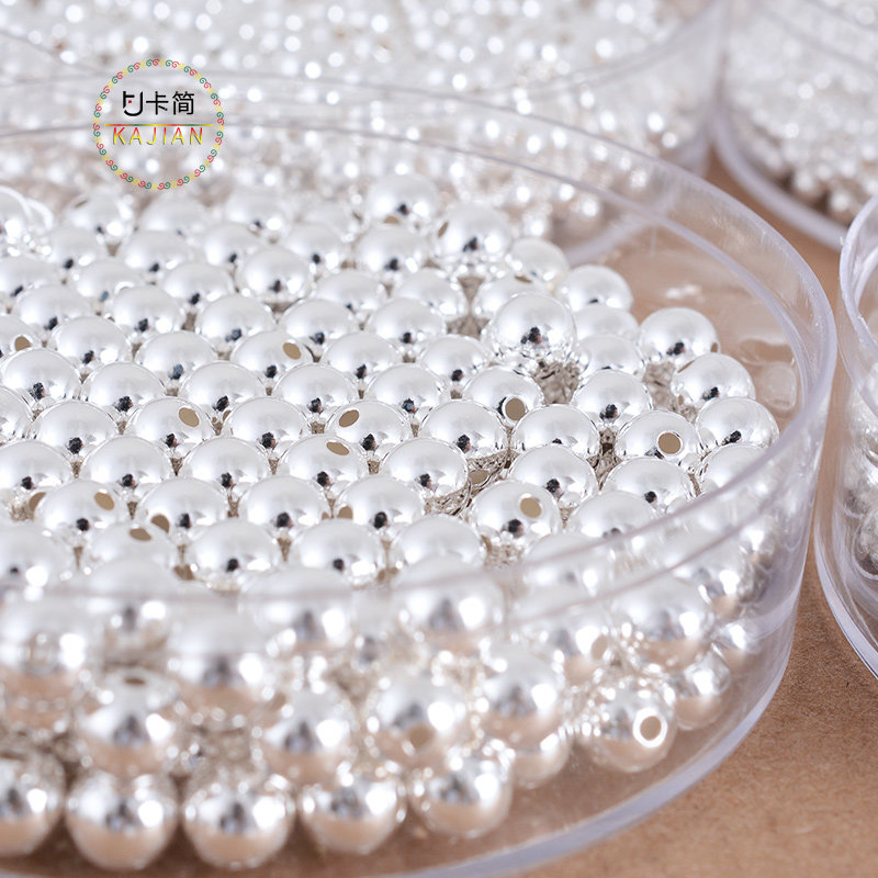 卡简S925银珠子散珠光珠配件银饰diy项链手工链圆珠隔珠配件饰品,淘宝优惠券,粉丝福利购,淘宝优惠卷
