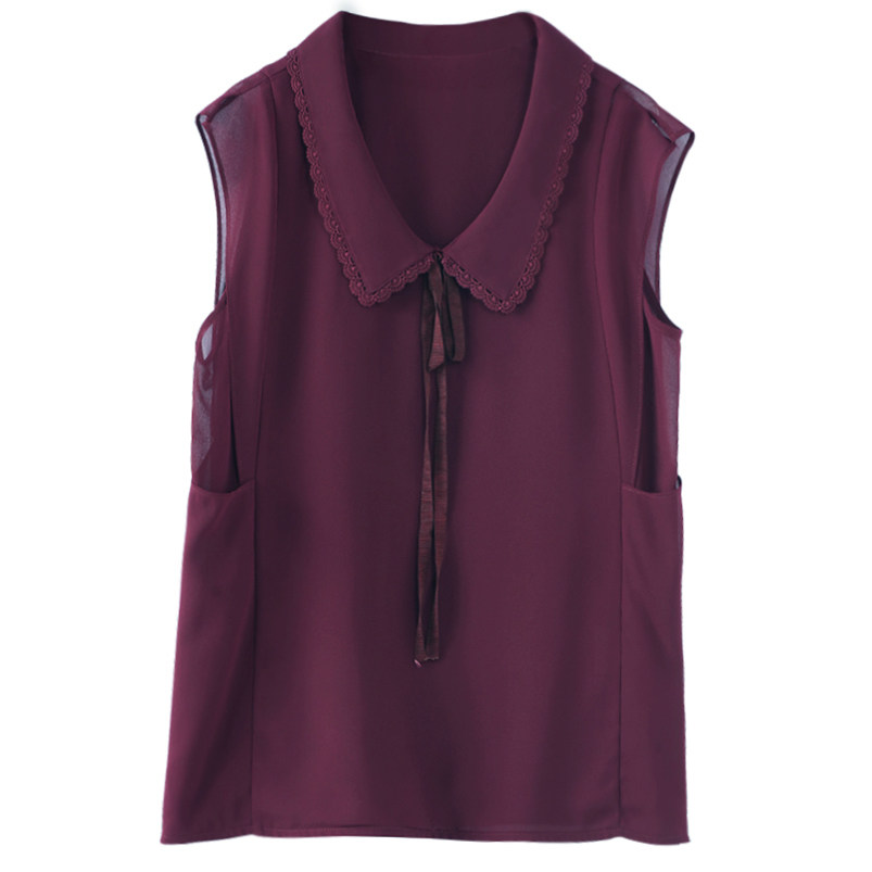 娃娃领无袖雪纺衫2020夏季新款衬衣 古妮朵女装蕾丝衫/雪纺衫