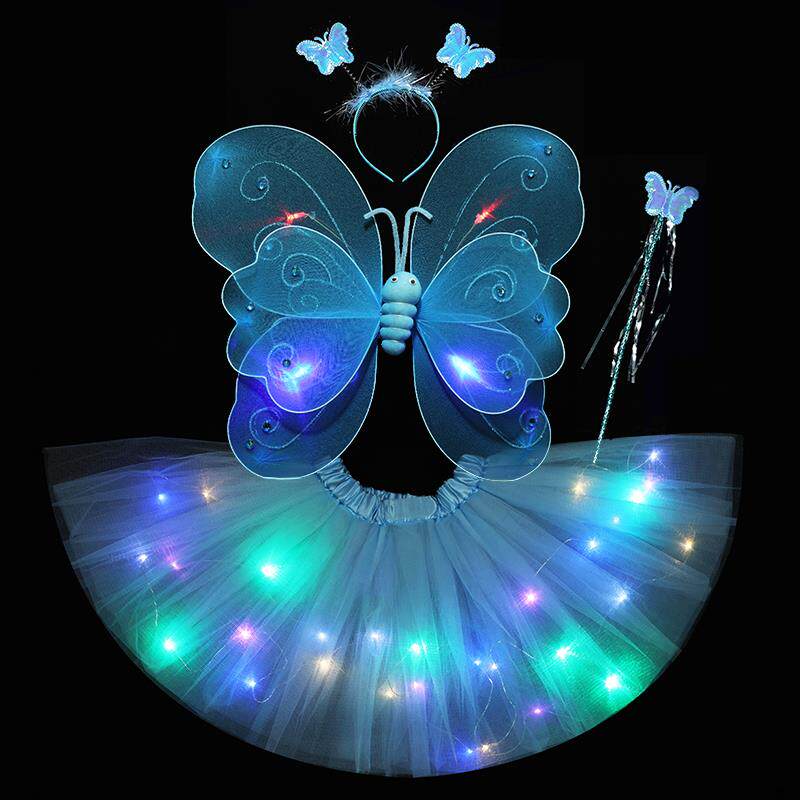 小女孩背的礼物蝴蝶奇妙仙子棒天使发光亮灯翅膀儿童演出衣服