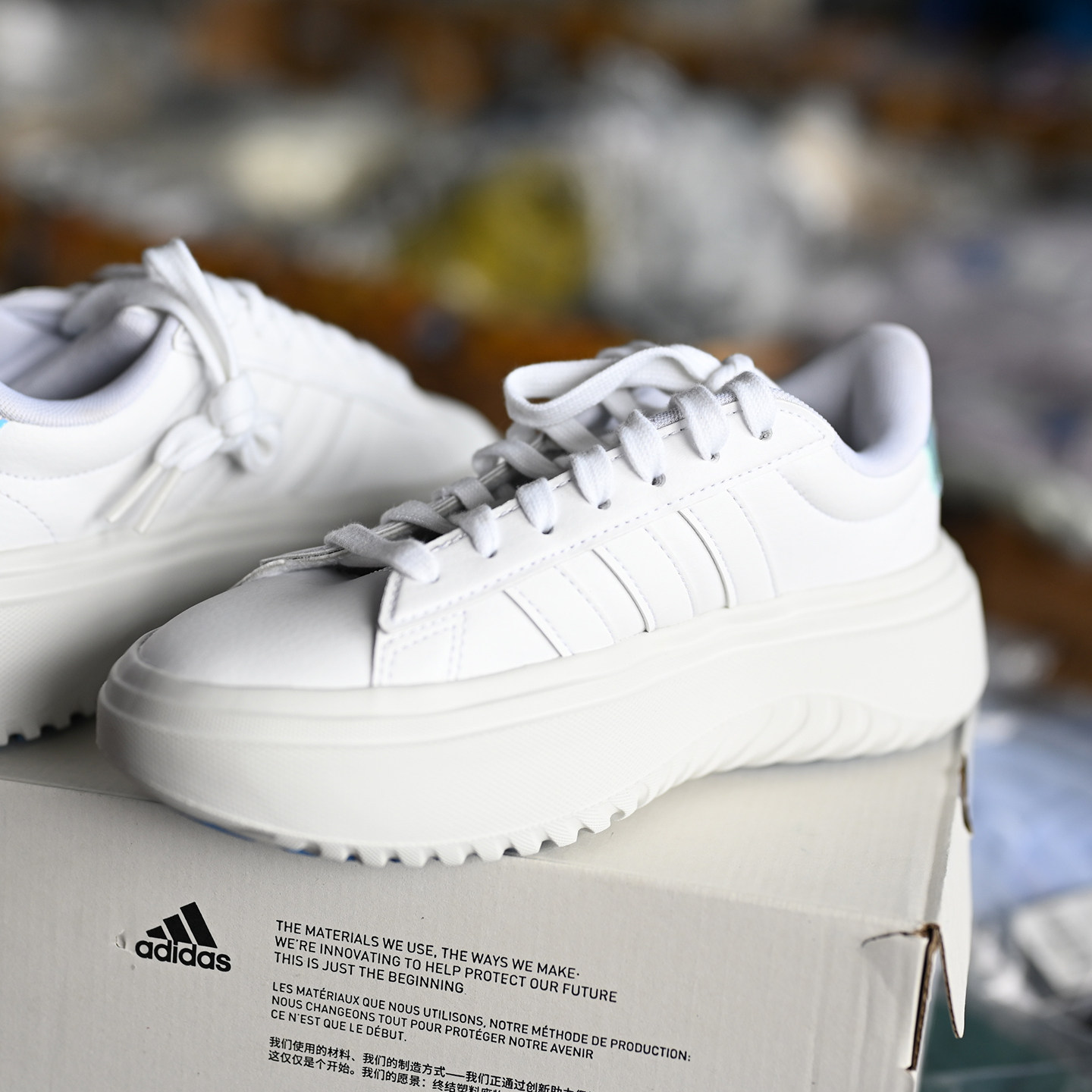 Adidas/阿迪达斯 GRAND COURT 女士厚底增高复古运动休闲鞋IH7645,淘宝优惠券,粉丝福利购,淘宝优惠卷